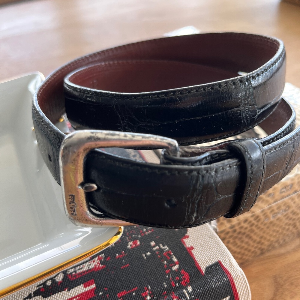 Ralph Lauren Genuine American Alligator Belt Black - Sterling Silver Buckle